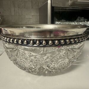 Vintage Crystal Bowl - Sterling Silver Rim Crystal - Early 1900 Era